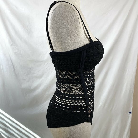 One Piece Swimsuit Size 2 Lightly Lined Black Lace Crochet Sweetheart Spaghetti - Picture 7 of 10